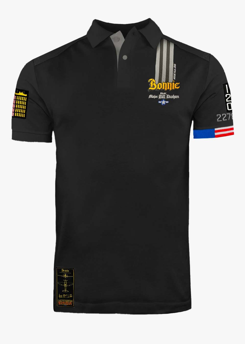 "P-47D Bonnie" polo shirt - Black | ★ Barnstormer-USA ★